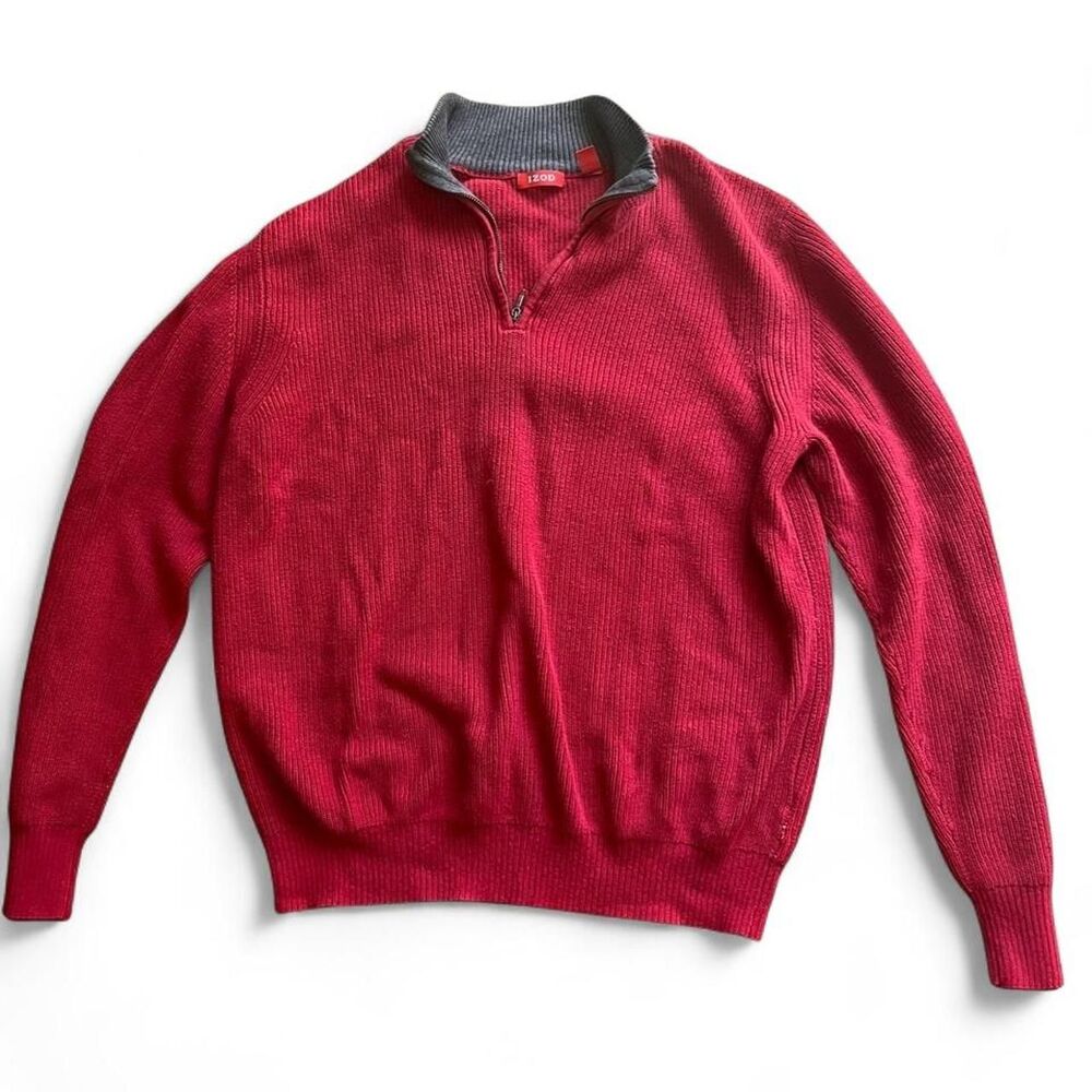 Izod Men's Red and Burgundy Jumper